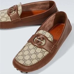 Gucci Brown Interlocking G Driver Loafers